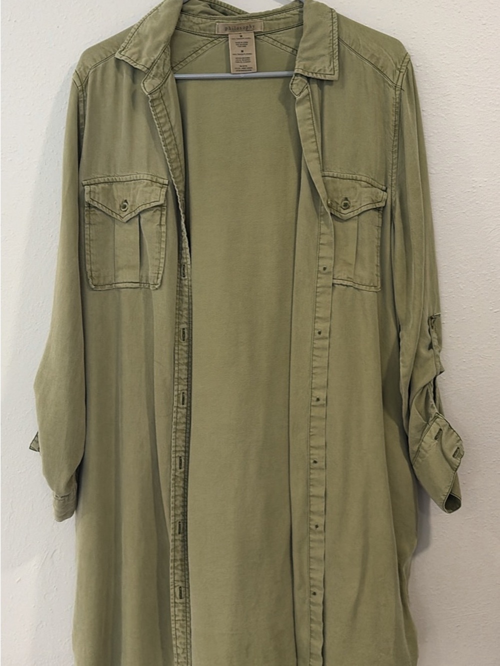 Philosophy Olive Green Button-Down Casual Shirt Dress